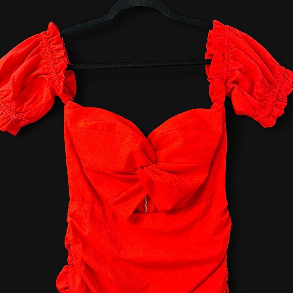 MABLE Red Ruched Mini Dress – Size Small - Picture 3 of 6